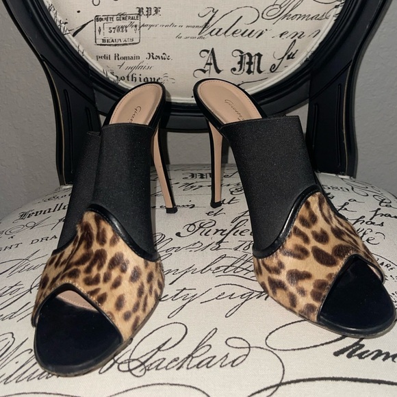 Gianvito Rossi 110mm Alise Leopard Print Black Stiletto Mules Open Peep Toe 40 - Picture 6 of 13